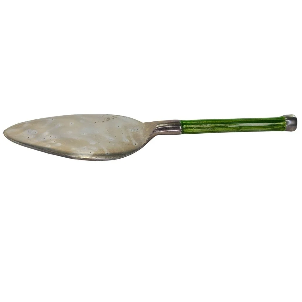 Metal Fluted Cake Dessert Server Green Rnd Platter‎ Plate 2 Pc Set SimplyDesignz